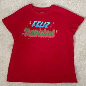 NWOT Wondershop Women’s Sz XL Red Feliz Navidad T-Shirt